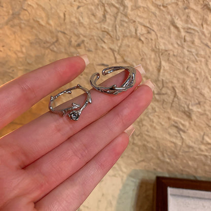 Retro Adjustable Open Ring with Zirconia