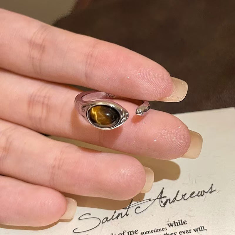 Retro Adjustable Open Ring with Zirconia