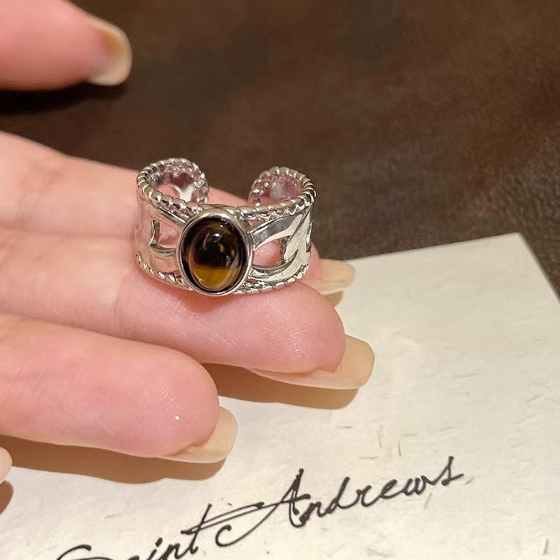 Retro Adjustable Open Ring with Zirconia