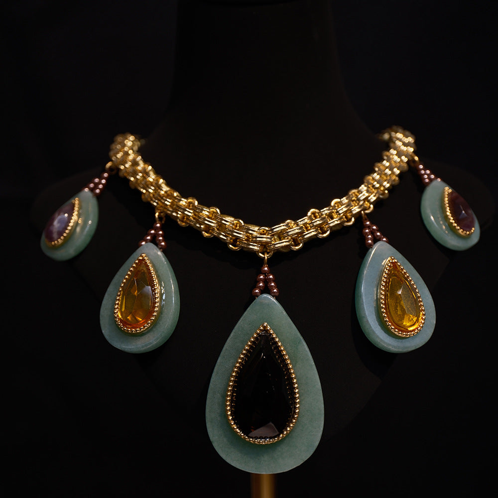 Retro Agate and Copper Cuban Chain Necklace