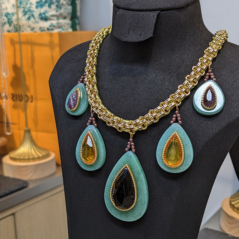 Retro Agate and Copper Cuban Chain Necklace
