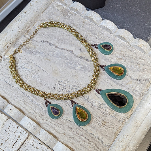 Retro Agate and Copper Cuban Chain Necklace