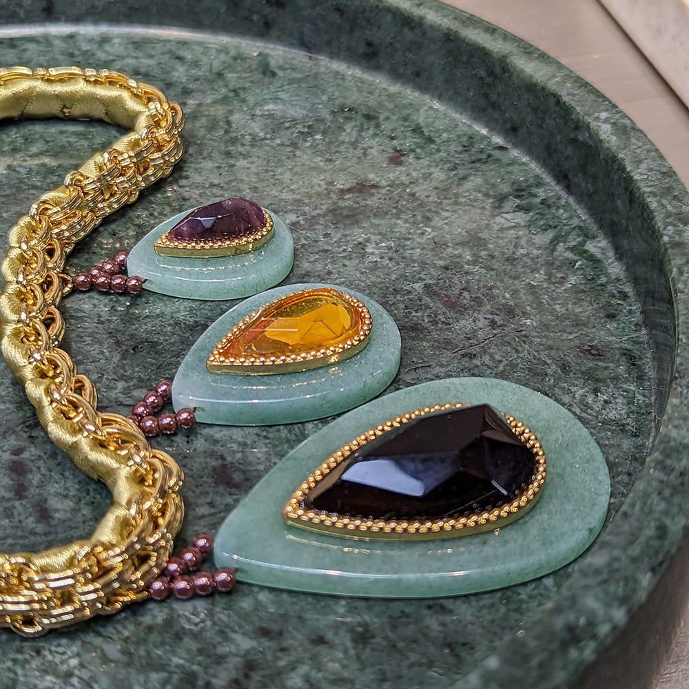 Retro Agate and Copper Cuban Chain Necklace