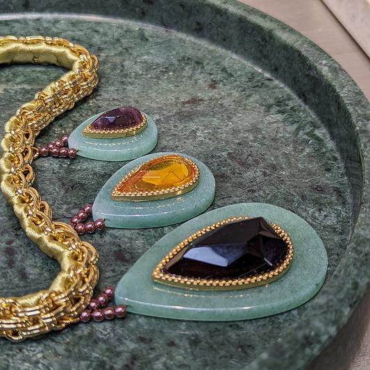 Retro Agate and Copper Cuban Chain Necklace