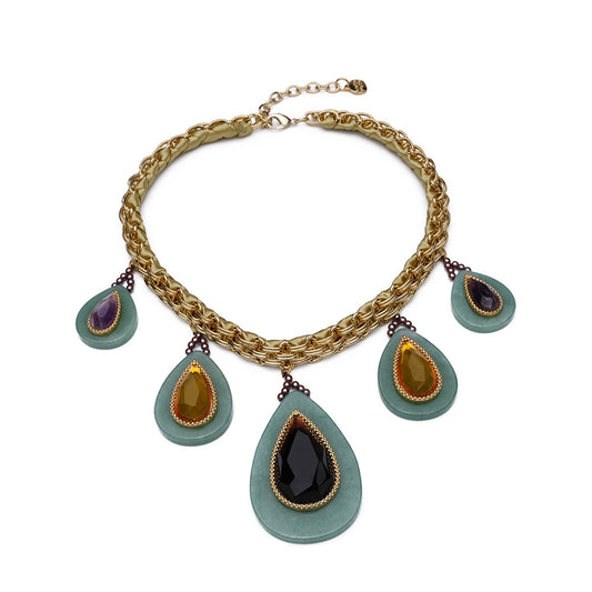 Retro Agate and Copper Cuban Chain Necklace