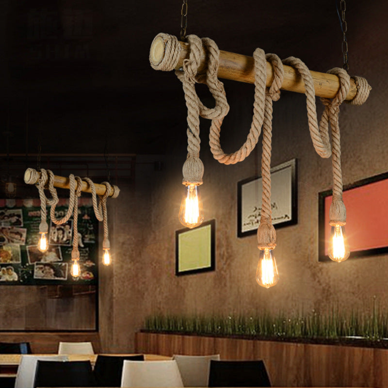 Retro Bamboo Hemp Rope Pendant Light