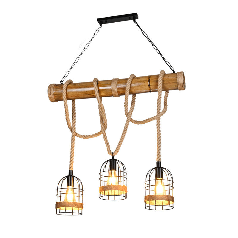 Retro Bamboo Hemp Rope Pendant Light