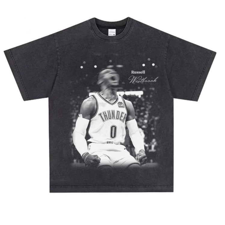Retro Basketball Print Oversize Cotton T-Shirt