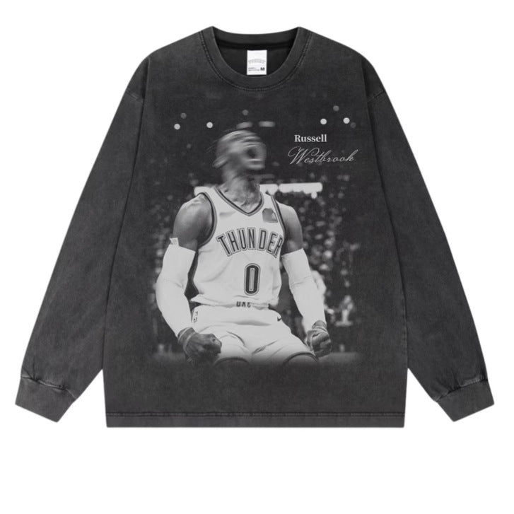 Retro Basketball Print Oversize Cotton T-Shirt