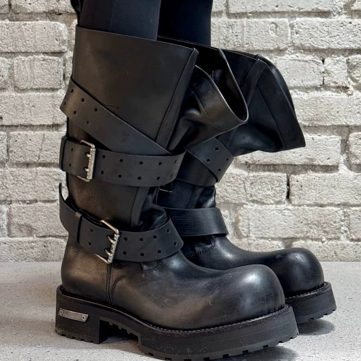 Retro Belt Buckle Motorcycle Boots