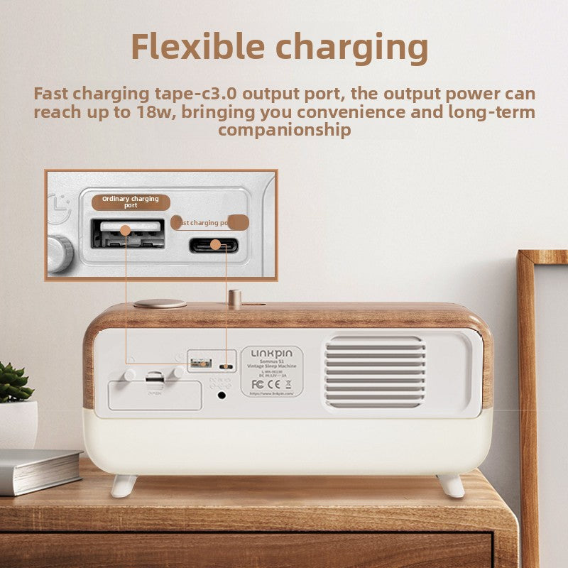 Retro Bluetooth Speaker with White Noise Night Light Alarm Clock