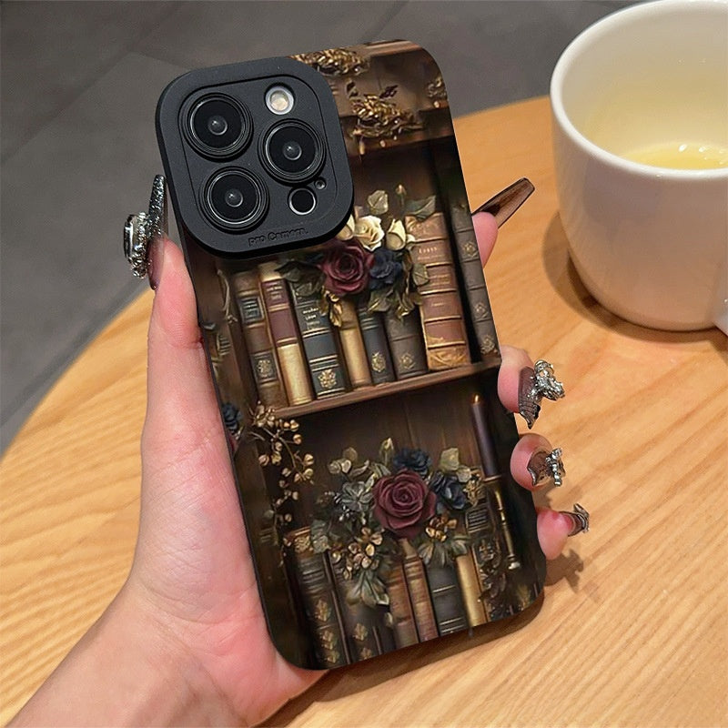 Retro book bookshelf for Apple phone case