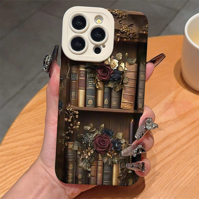 Retro book bookshelf for Apple phone case