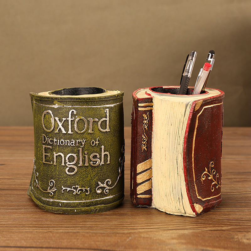 Retro Book Pen Holder Creative Multifunctional Resin Desk Organizer
