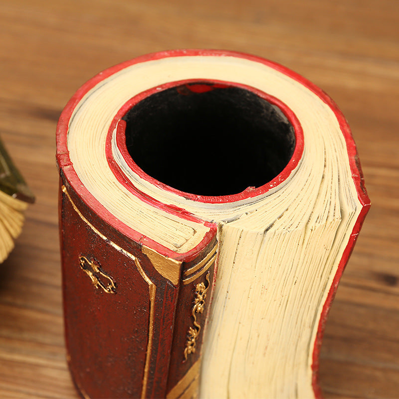 Retro Book Pen Holder Creative Multifunctional Resin Desk Organizer