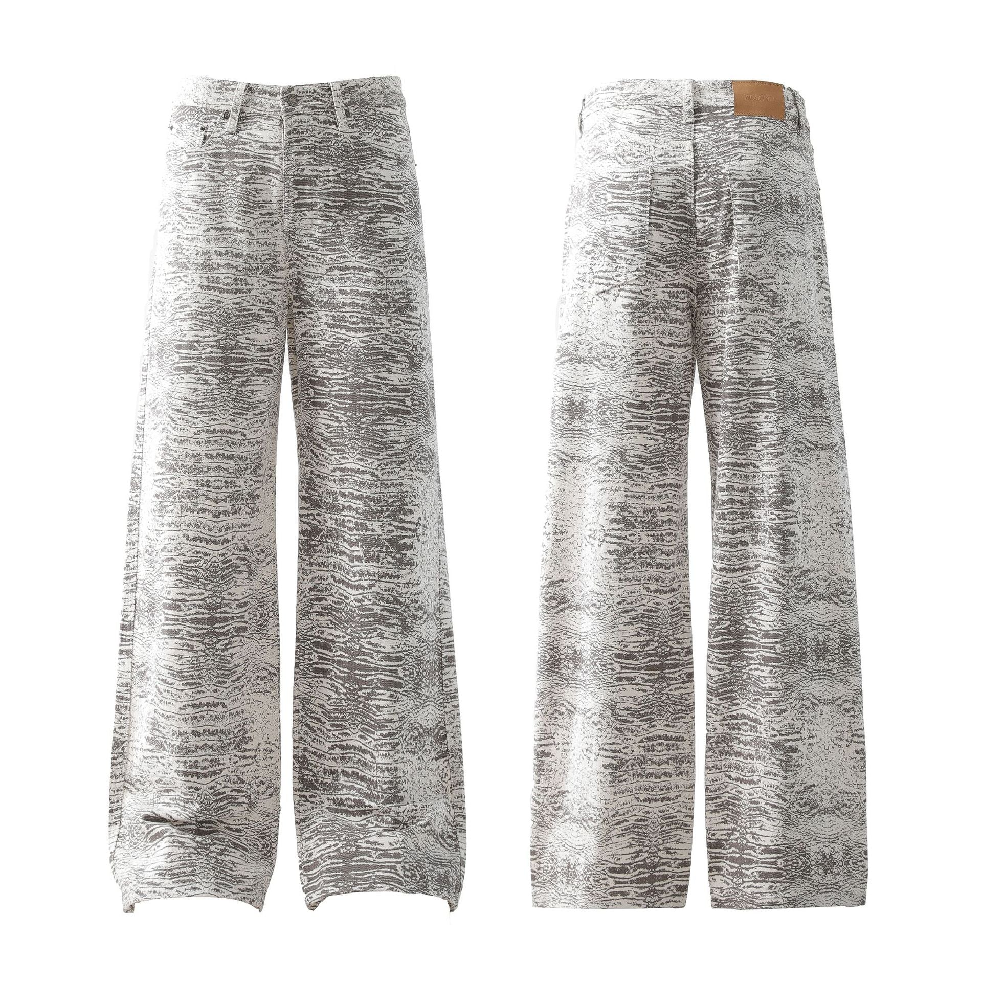 Retro Bootcut Denim Jeans with Snake Pattern
