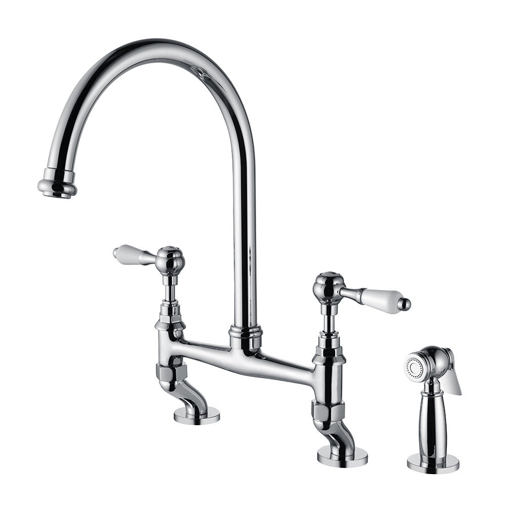 Retro Bridge Kitchen Faucet with Spray Gun