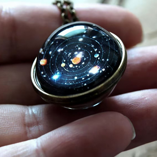 Retro Bronze Solar System Glass Necklace