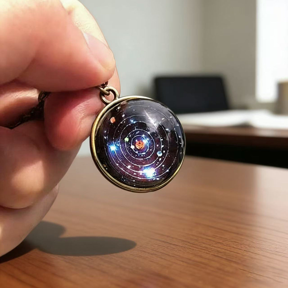 Retro Bronze Solar System Glass Necklace