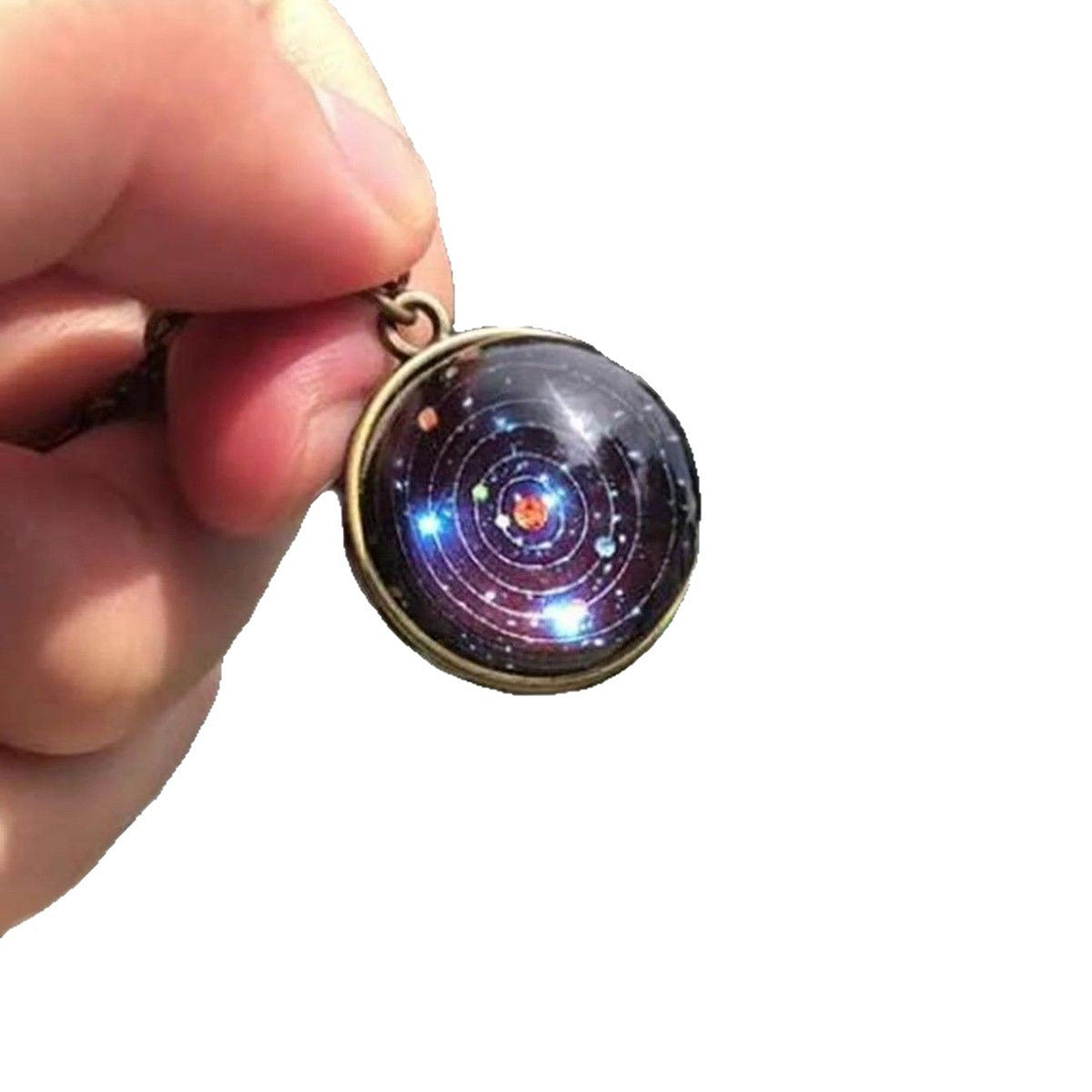Retro Bronze Solar System Glass Necklace