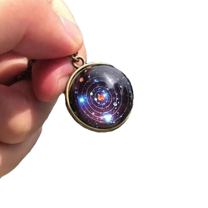 Retro Bronze Solar System Glass Necklace