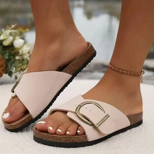 Retro Buckle Beach Slippers