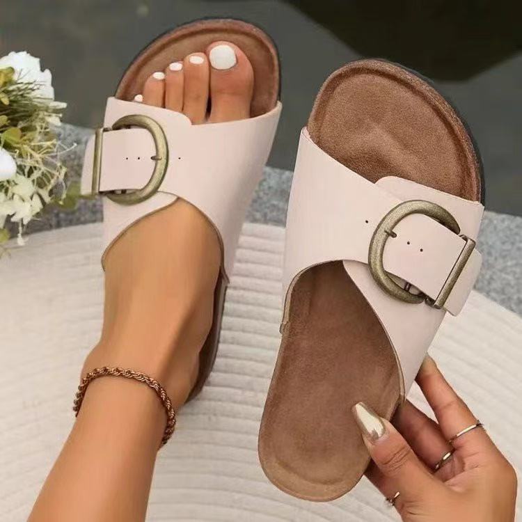 Retro Buckle Beach Slippers