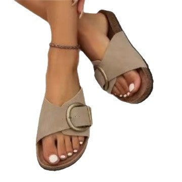 Retro Buckle Beach Slippers
