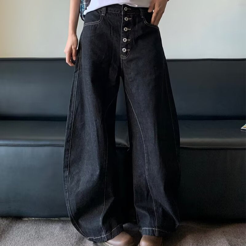 Retro Button Design Bootcut Denim Pants
