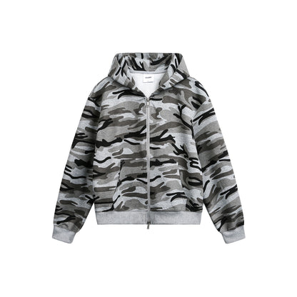Retro Camouflage Hooded Zip-Up Sweatshirt