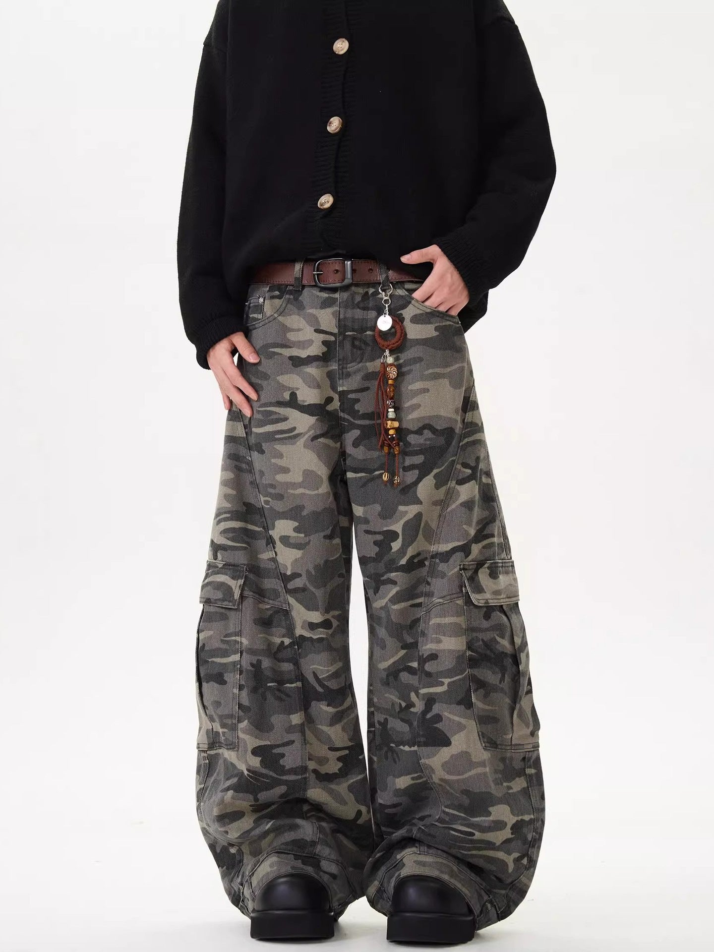 Retro Camouflage Wide Leg Jeans