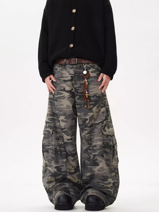 Retro Camouflage Wide Leg Jeans