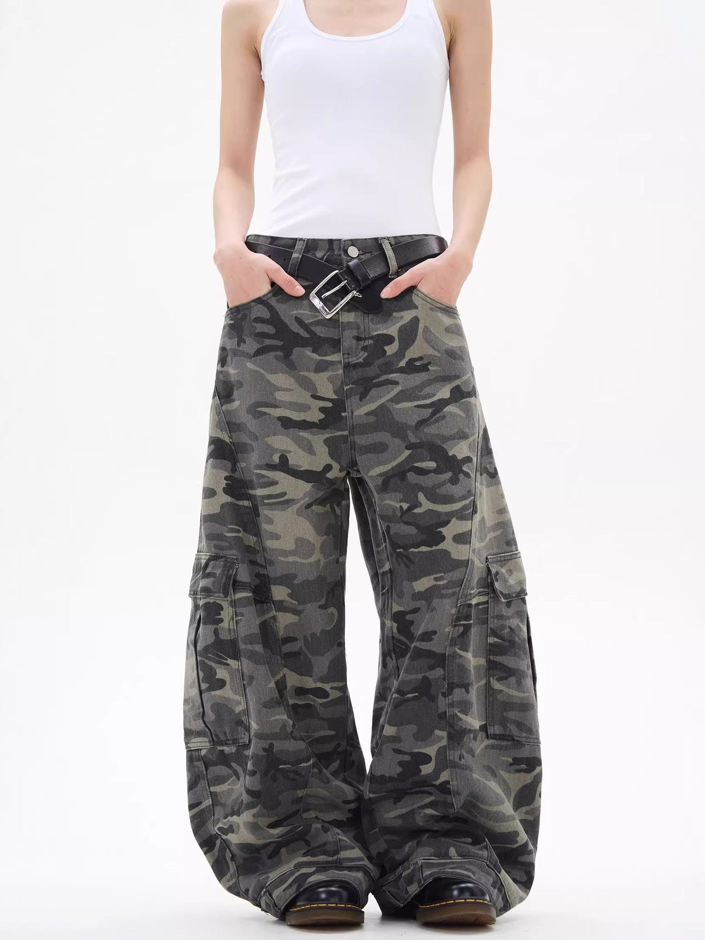 Retro Camouflage Wide Leg Jeans