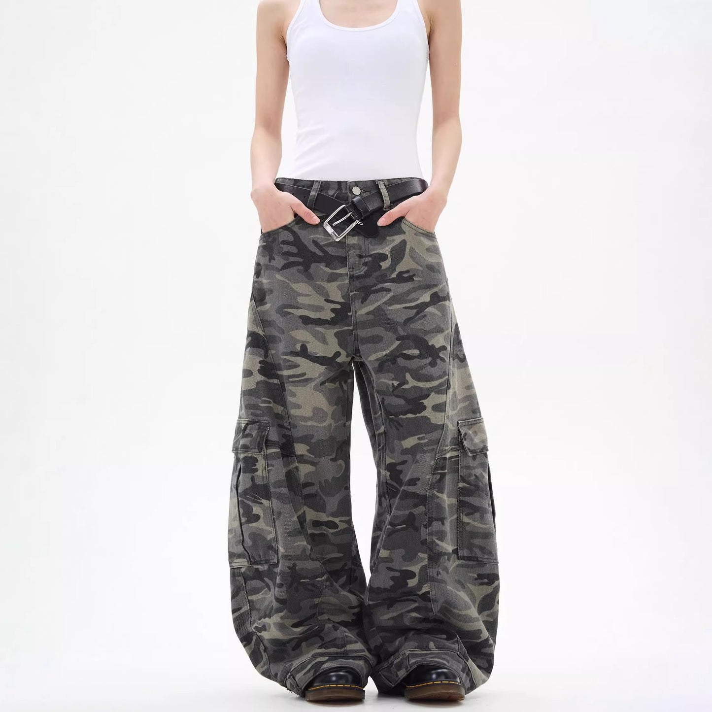 Retro Camouflage Wide Leg Jeans