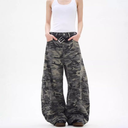 Retro Camouflage Wide Leg Jeans