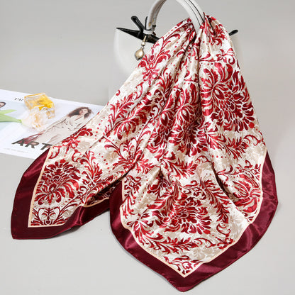 Retro Cashew Pattern Silk Scarf, Large Square Scarf for Women
