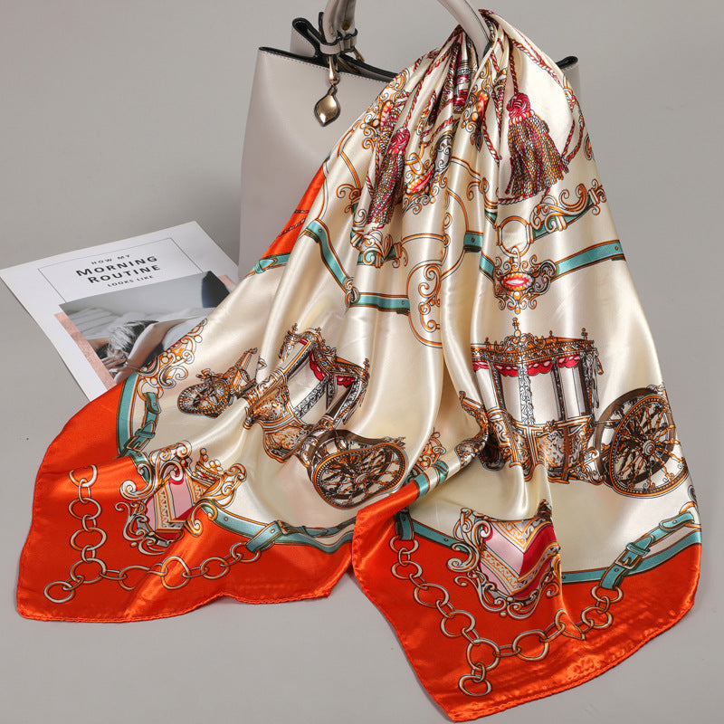 Retro Cashew Pattern Silk Scarf, Large Square Scarf for Women, Stylish and Fashionable for Spring, Autumn, and Winter, Thin Summer Shawl