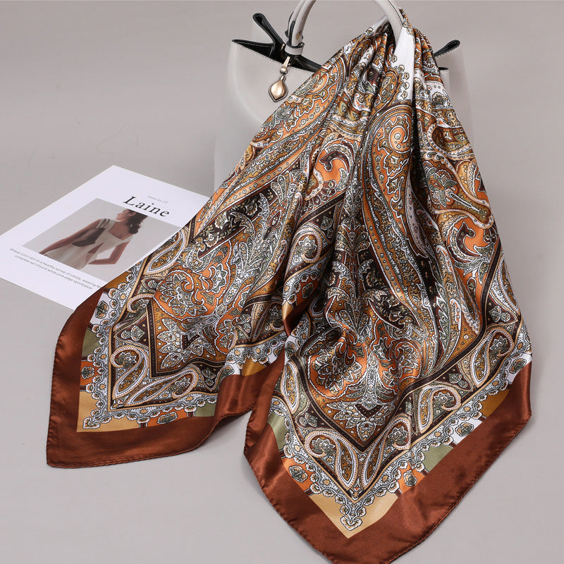 Retro Cashew Pattern Silk Scarf, Large Square Scarf for Women, Stylish and Fashionable for Spring, Autumn, and Winter, Thin Summer Shawl