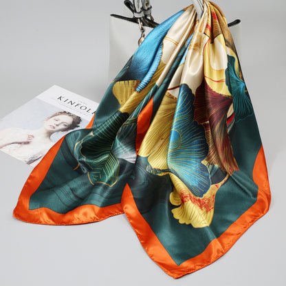 Retro Cashew Pattern Silk Scarf, Large Square Scarf for Women, Stylish and Fashionable for Spring, Autumn, and Winter, Thin Summer Shawl