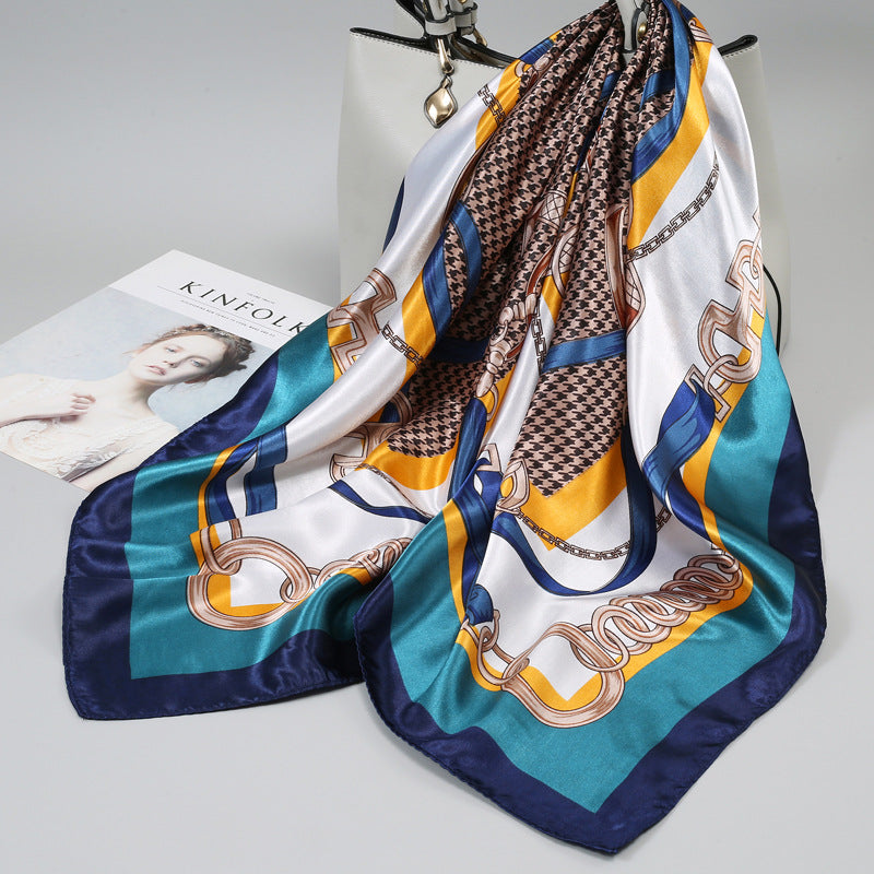 Retro Cashew Pattern Silk Scarf, Large Square Scarf for Women, Stylish and Fashionable for Spring, Autumn, and Winter, Thin Summer Shawl