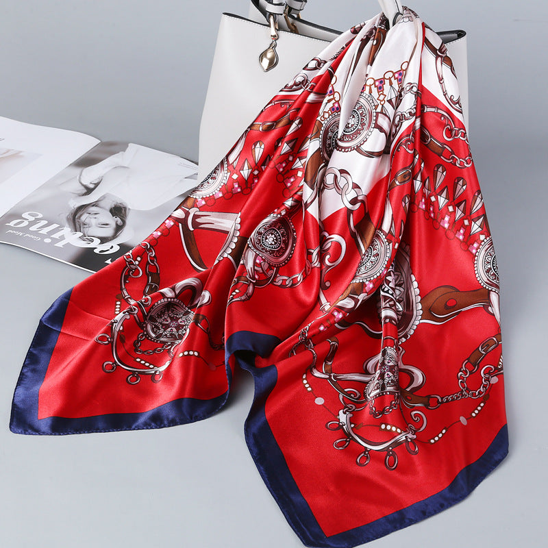 Retro Cashew Pattern Silk Scarf, Large Square Scarf for Women, Stylish and Fashionable for Spring, Autumn, and Winter, Thin Summer Shawl