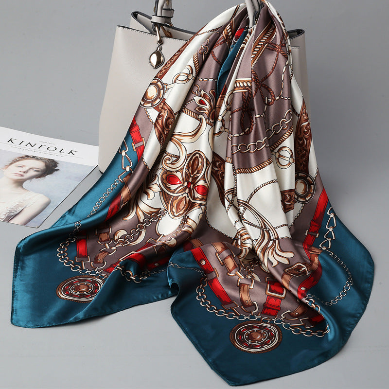 Retro Cashew Pattern Silk Scarf, Large Square Scarf for Women, Stylish and Fashionable for Spring, Autumn, and Winter, Thin Summer Shawl