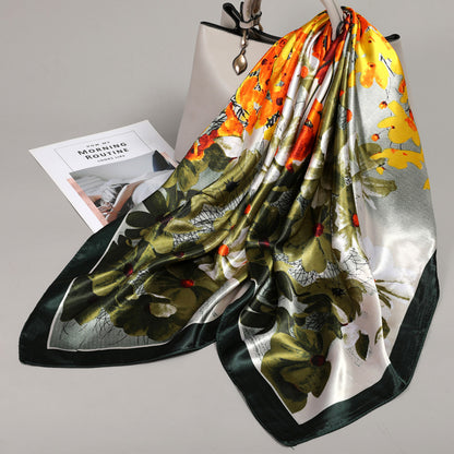 Retro Cashew Pattern Silk Scarf, Large Square Scarf for Women