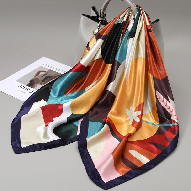 Retro Cashew Pattern Silk Scarf, Large Square Scarf for Women