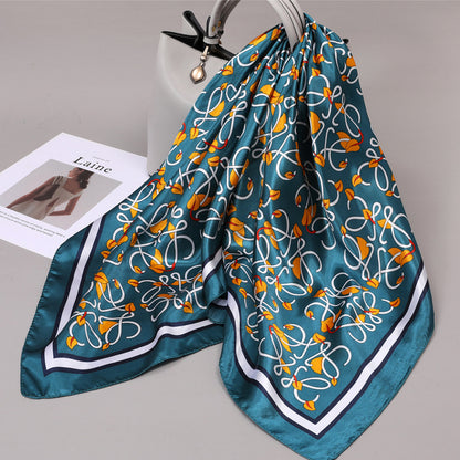 Retro Cashew Pattern Silk Scarf, Large Square Scarf for Women
