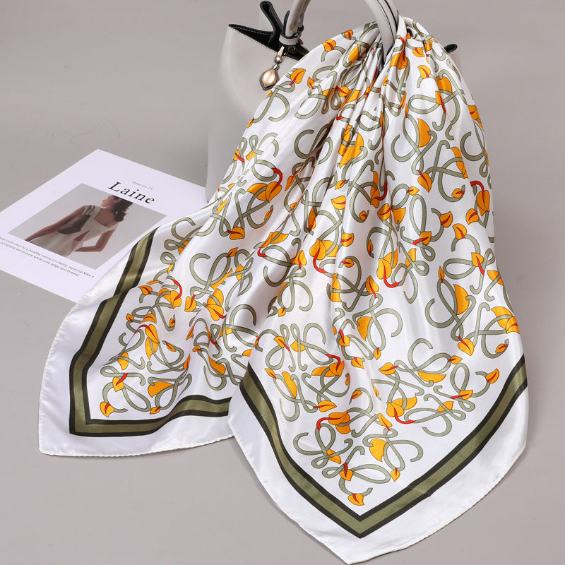 Retro Cashew Pattern Silk Scarf, Large Square Scarf for Women