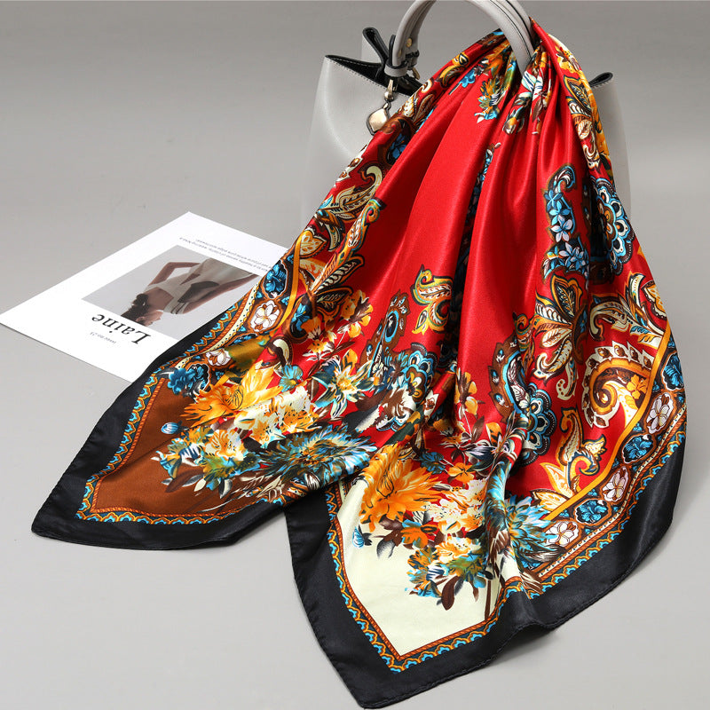 Retro Cashew Pattern Silk Scarf, Large Square Scarf for Women