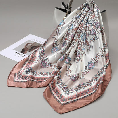 Retro Cashew Pattern Silk Scarf, Large Square Scarf for Women