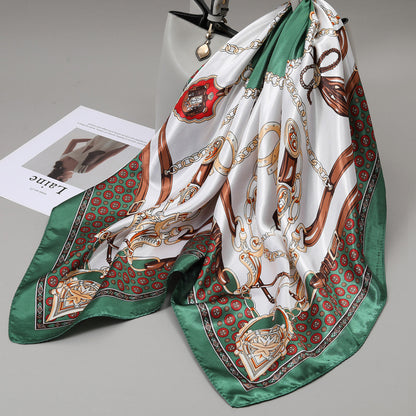 Retro Cashew Pattern Silk Scarf, Large Square Scarf for Women