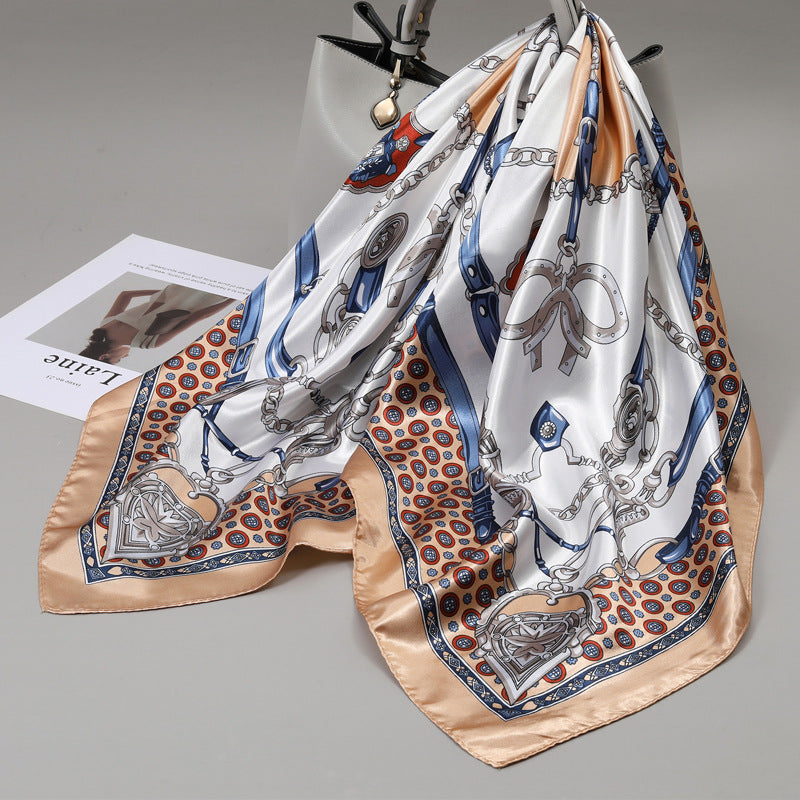 Retro Cashew Pattern Silk Scarf, Large Square Scarf for Women